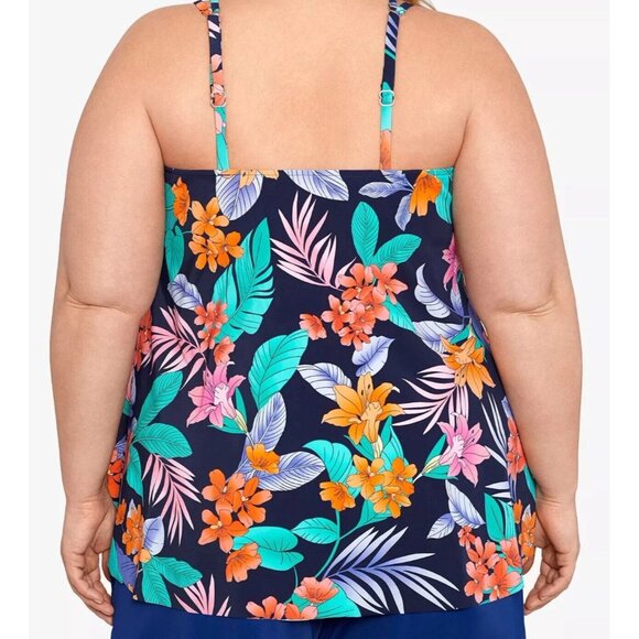 Swim Solutions Size 22W Navy Printed Double-Strap Havana Nights Floral Tankini - Picture 3 of 10